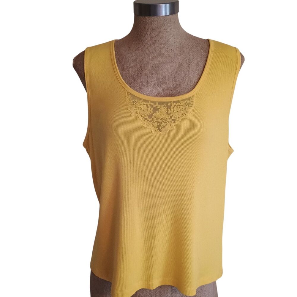 Lauren Ralph Lauren Ribbed Knit Sweater Tank Plus Women's Size 2X Cotton Yellow